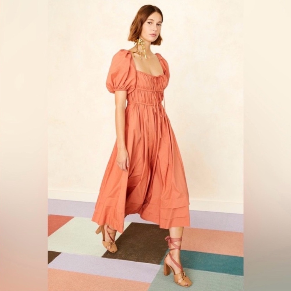 Ulla Johnson Terracotta Puff Sleeve Midi Dress